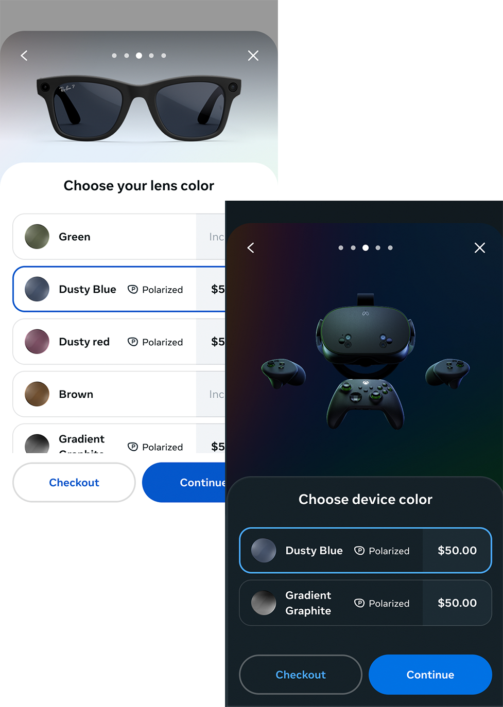 Meta mobile in light and dark modes