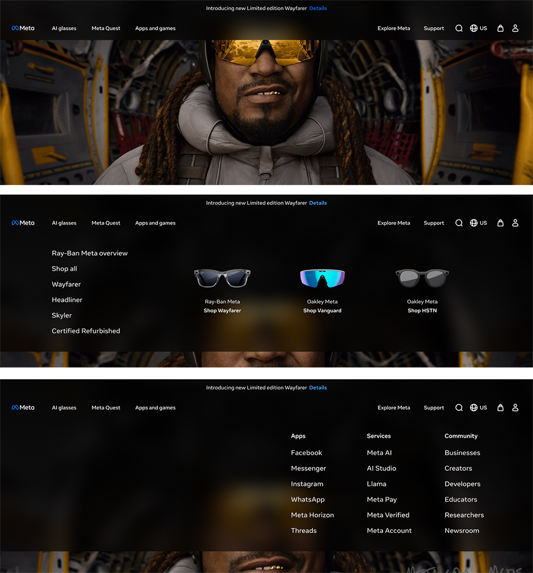 Meta navigation states for dark mode on desktop