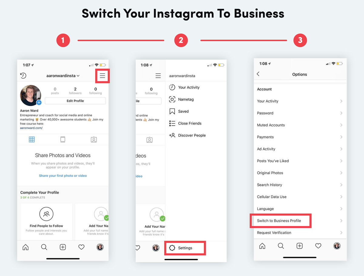 Steps to switch your Instagram to a business profile