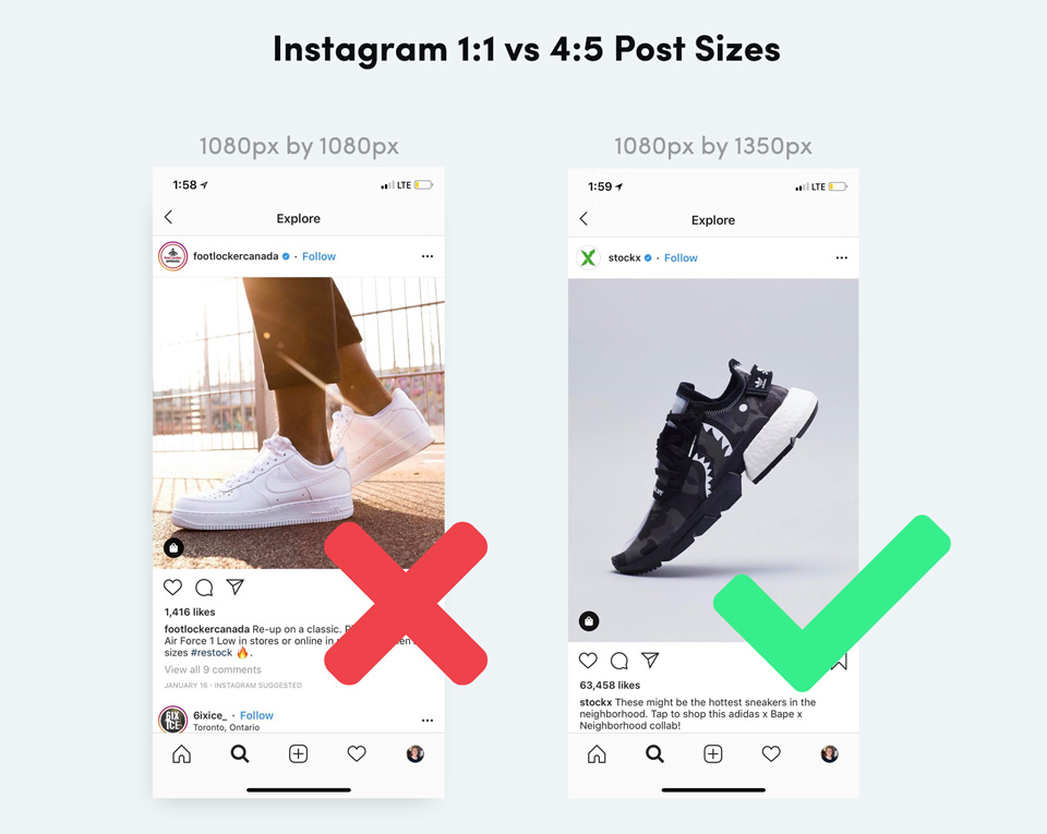 Instagram post sizes comparison