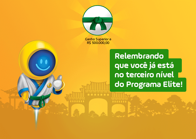 Que incrível vero seu Progresso. Você alcançou o Terceiro Nível do Programa Elite!