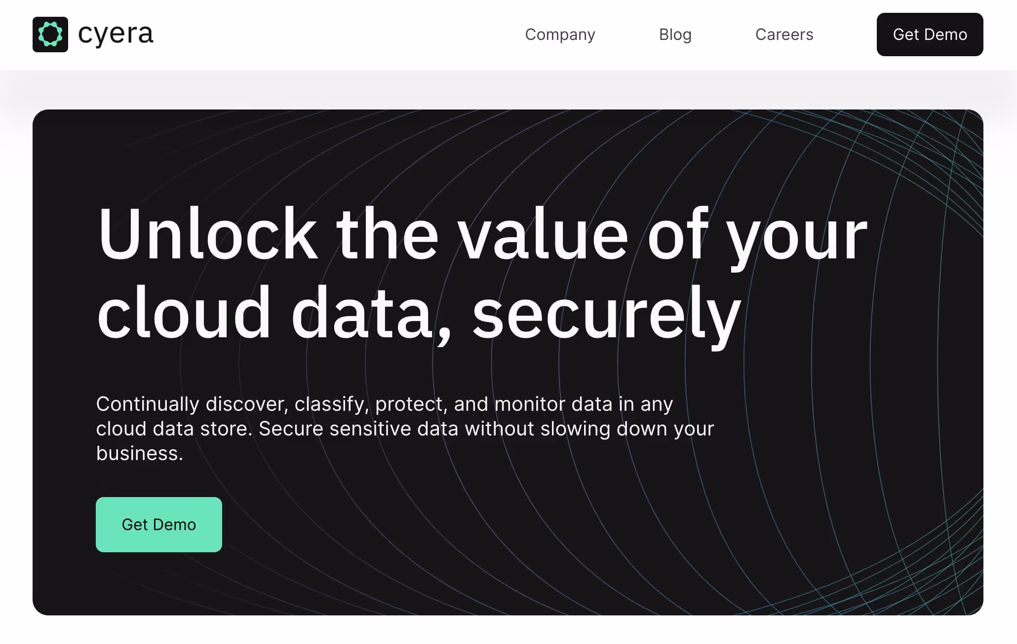 Cyera.io homepage screenshot built by Michael Schwartz