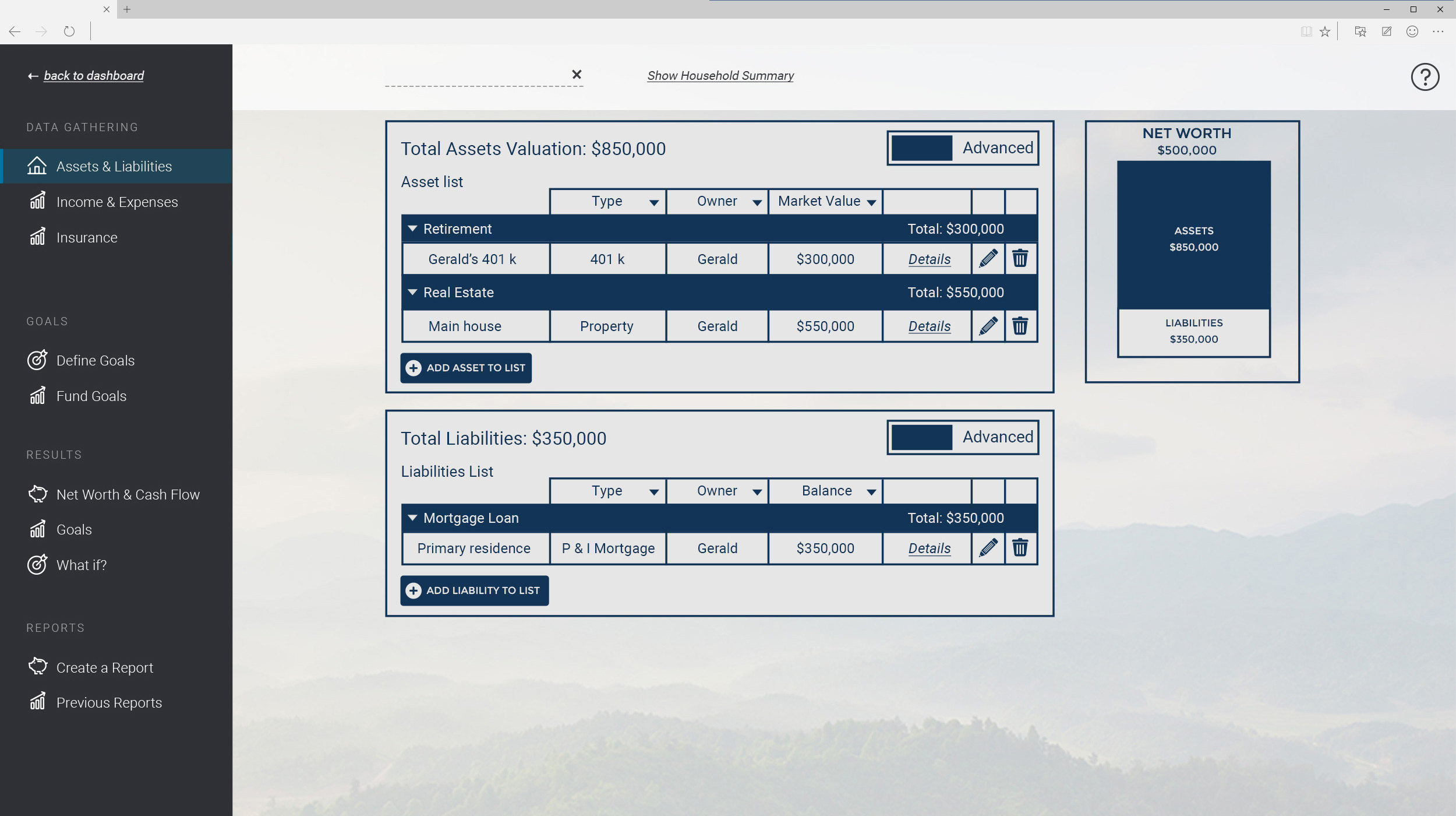 Application wireframe