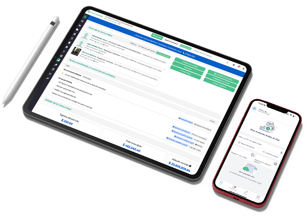 Plataforma ComunidadFeliz en tablet y app móvil