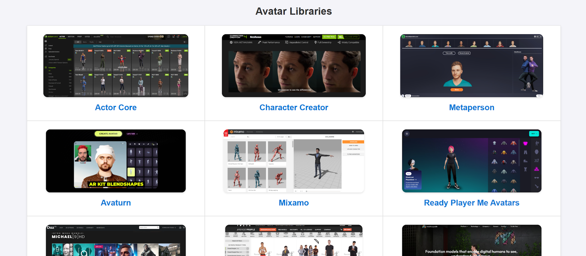Sample avatars included with SightLab
