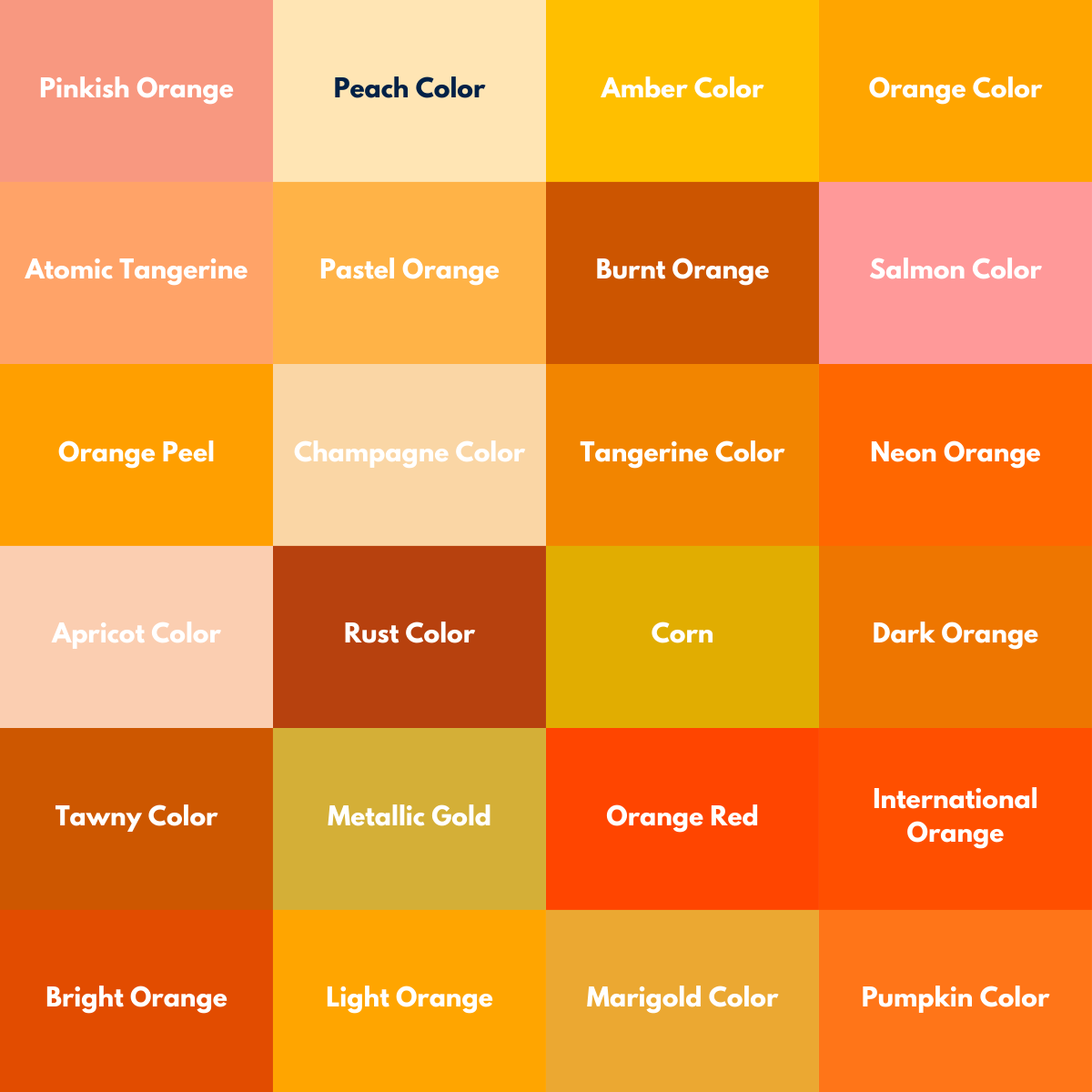 Shades Of Orange 50 Orange Colors With Hex Codes