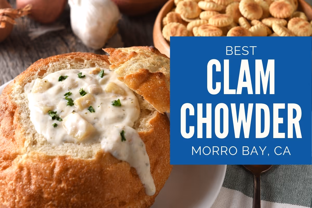New England style clam chowder in a bread bowl - Best Clam Chowder Morro Bay CA