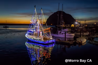 Morro Bay - Boat wrapped with lights