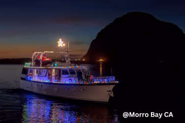 Floating boat with Christmas lights