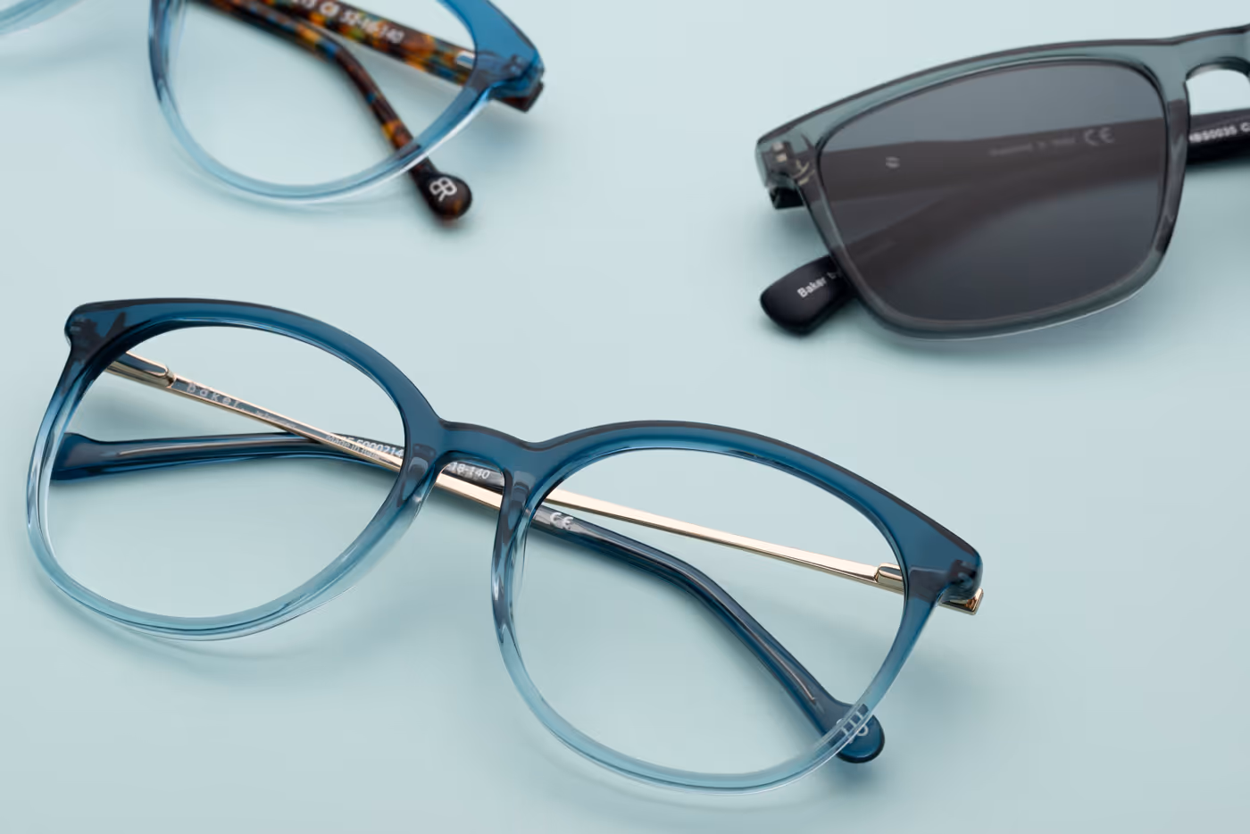 product photography of spectacles on blue background