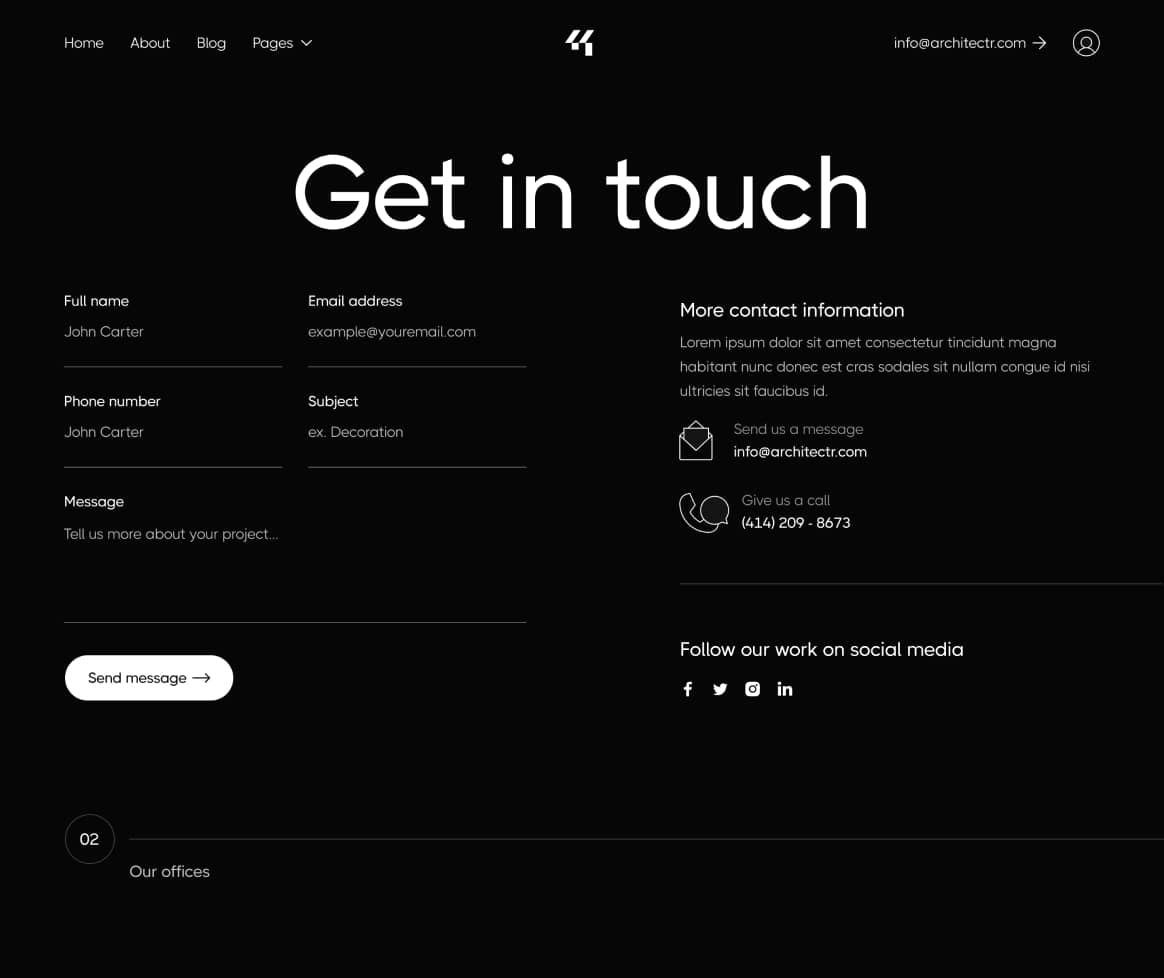 Architectr X - Contact V2 Page - Architecture Firm Webflow Template