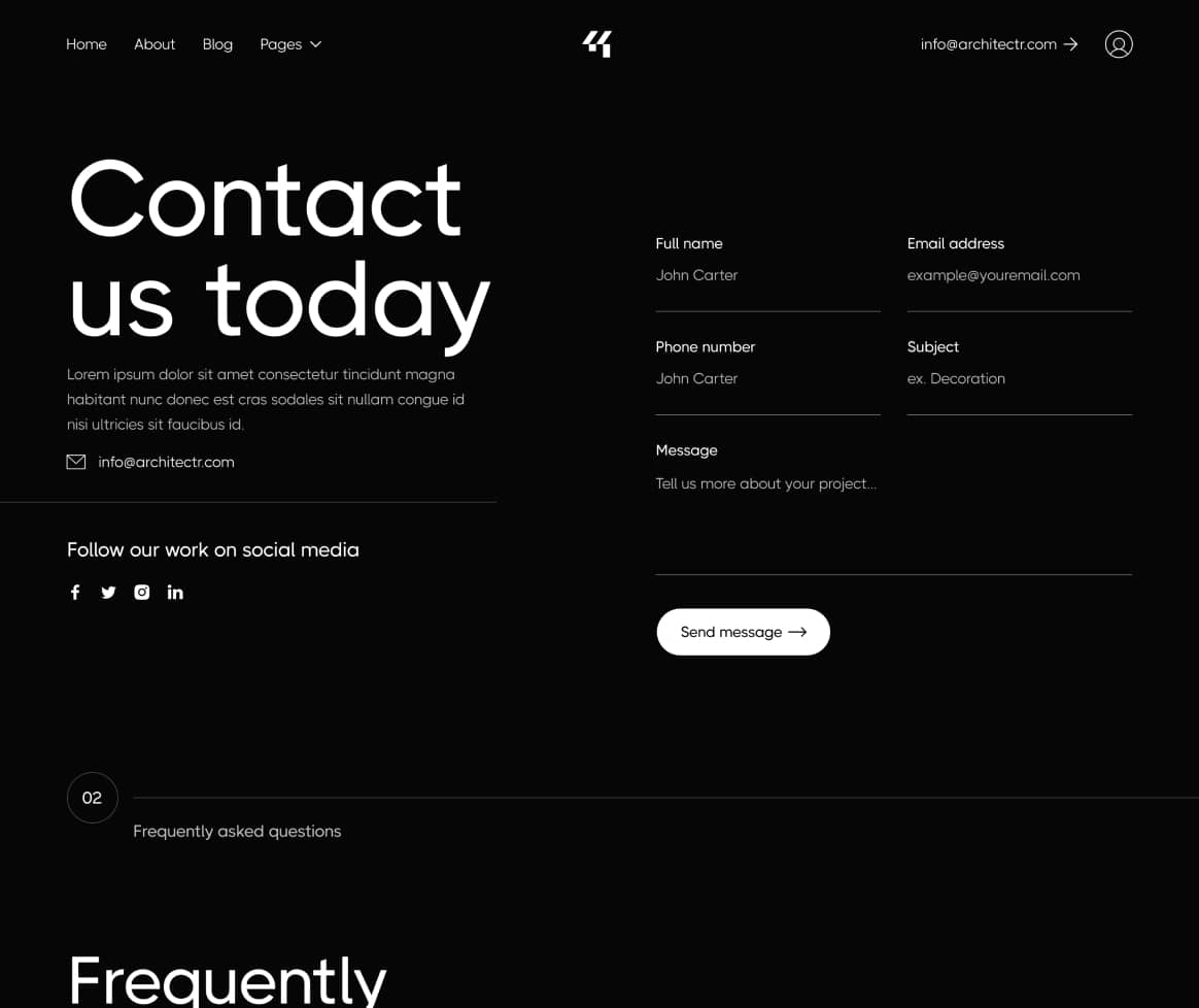 Architectr X - Contact V1 Page - Architecture Firm Webflow Template