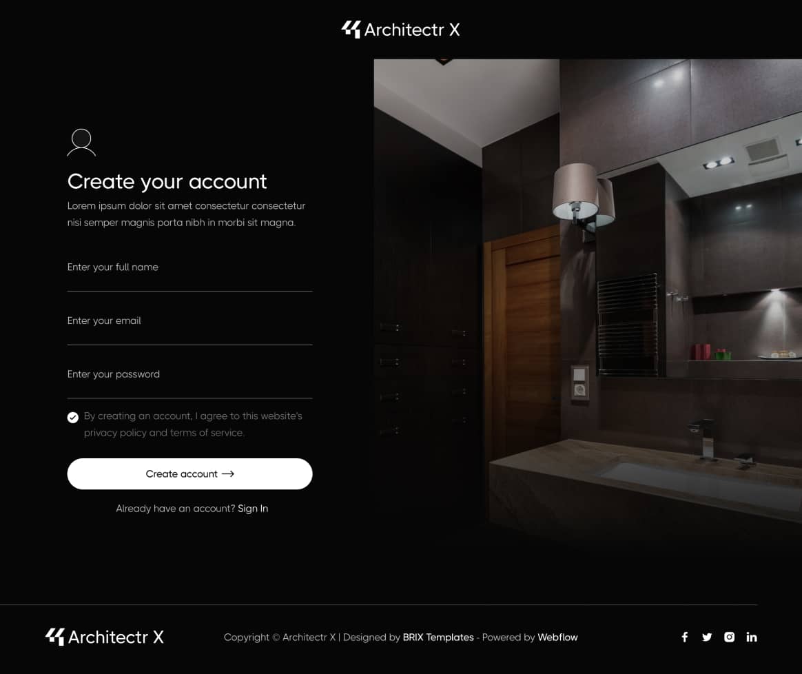 Architectr X - Sign In Page - Architecture Firm Webflow Template