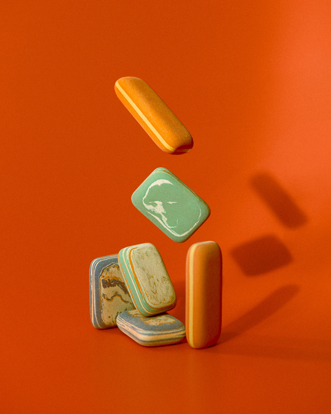 A free product photography series, photographed by Sarah Häfner. It shows an artistic staging of erasers.