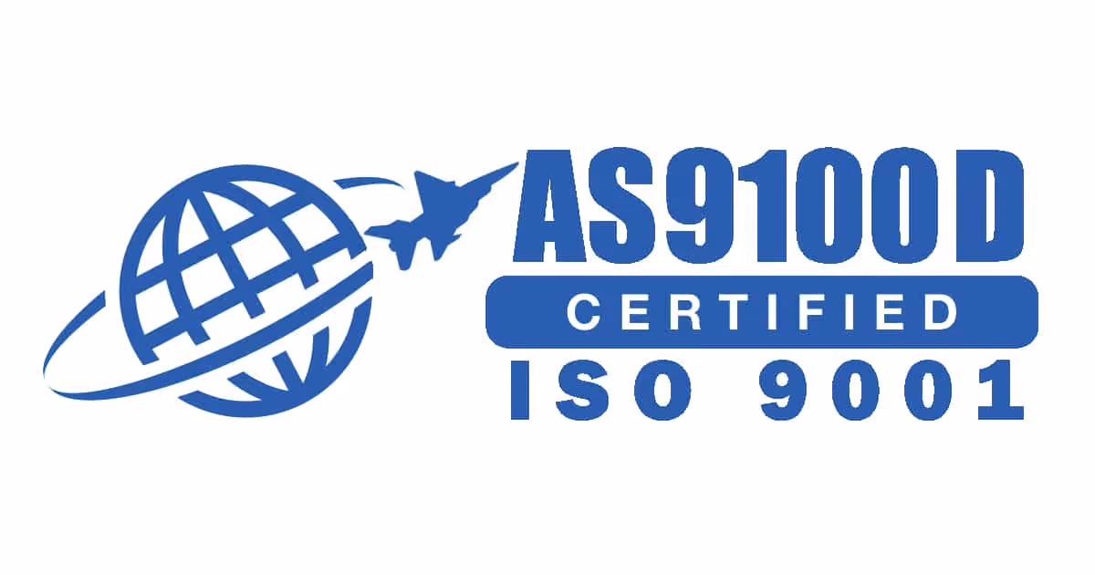 AS9100D and ISO 9001 certified badge