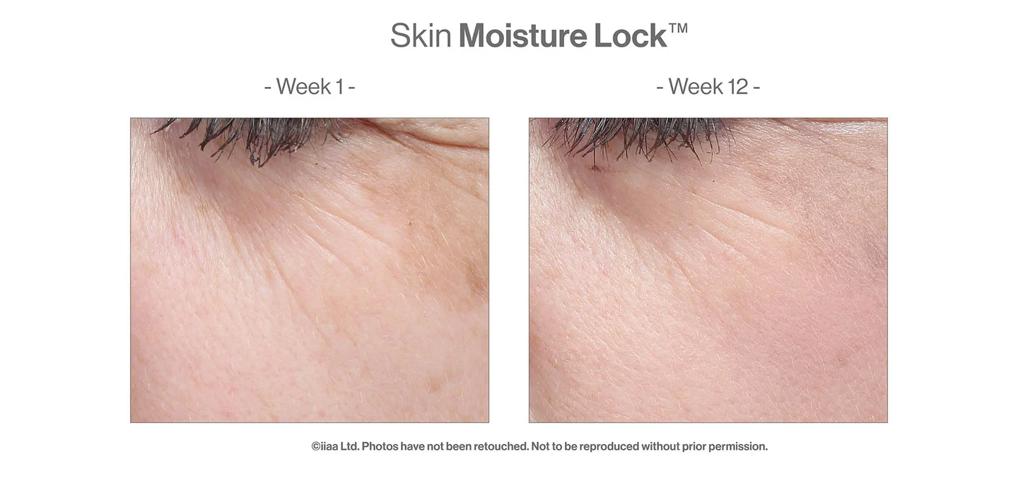 SKIN MOISTURE LOCK™, Een gepatenteerde, anti-ageing formule die hyaluronzuur en ceramiden bevat.