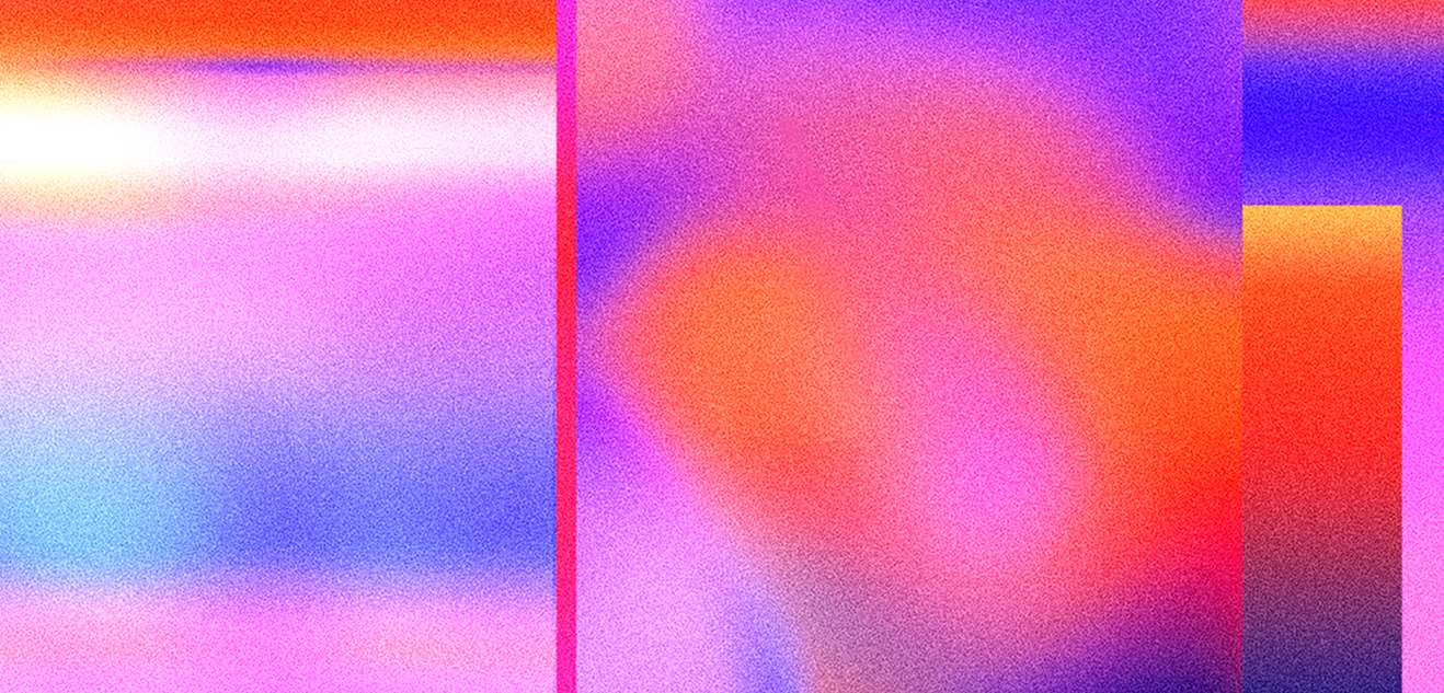 Vibrant grainy gradient background in shades of pink, purple, orange, and blue