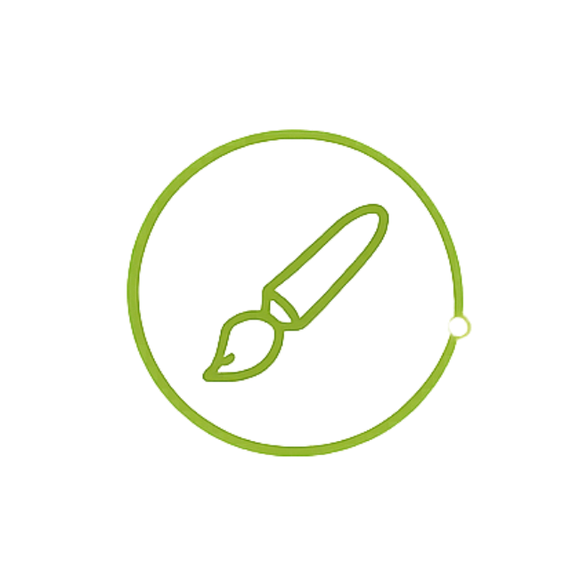 Green paintbrush icon inside a green circular outline on a transparent background.