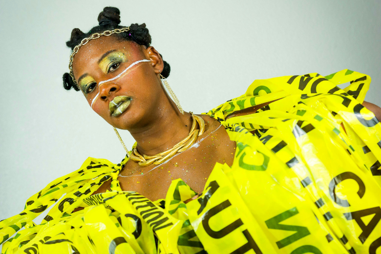 A DJ wearing a crazy outfit to get attention