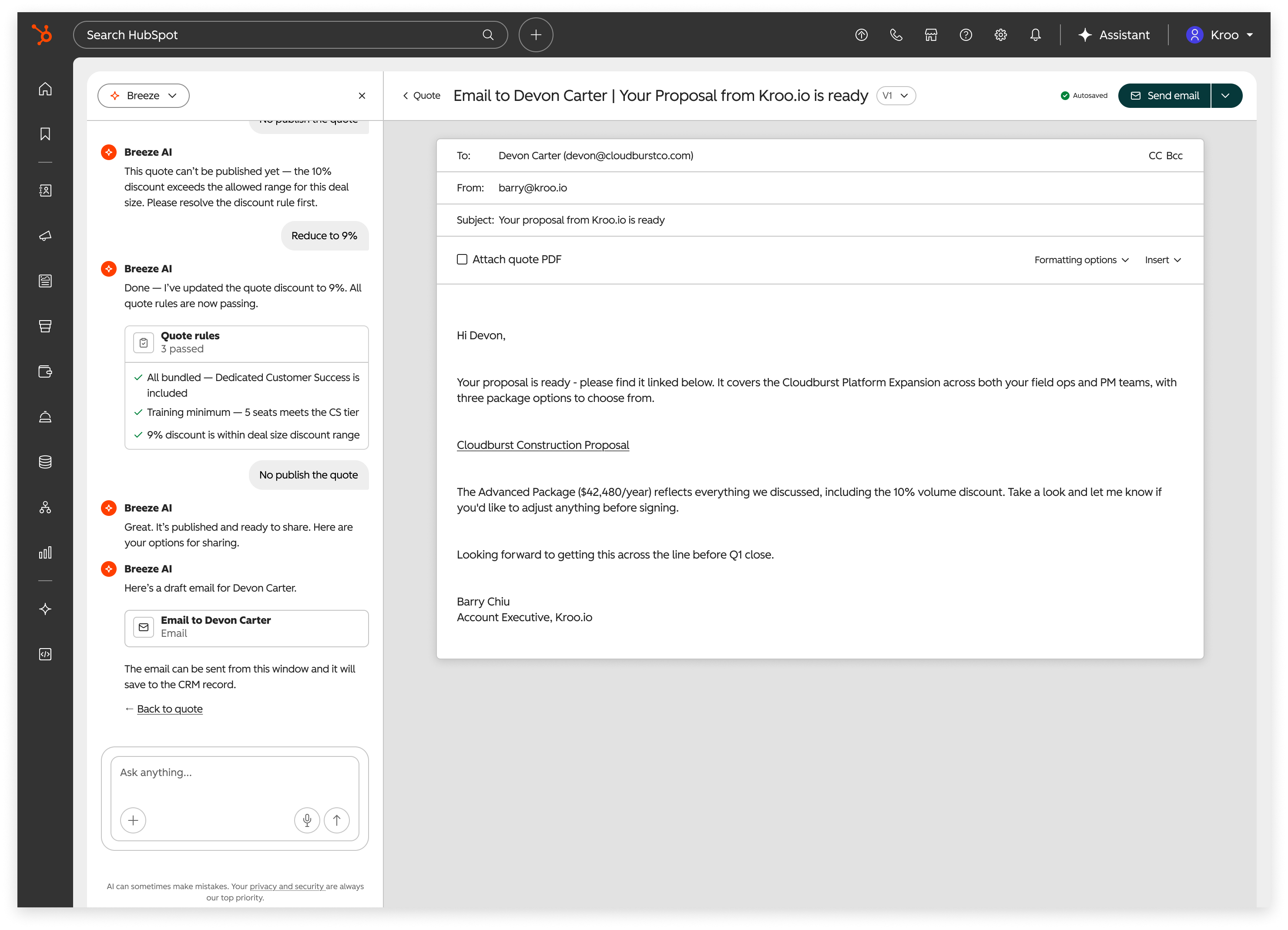 Frictionless email creation using deal data