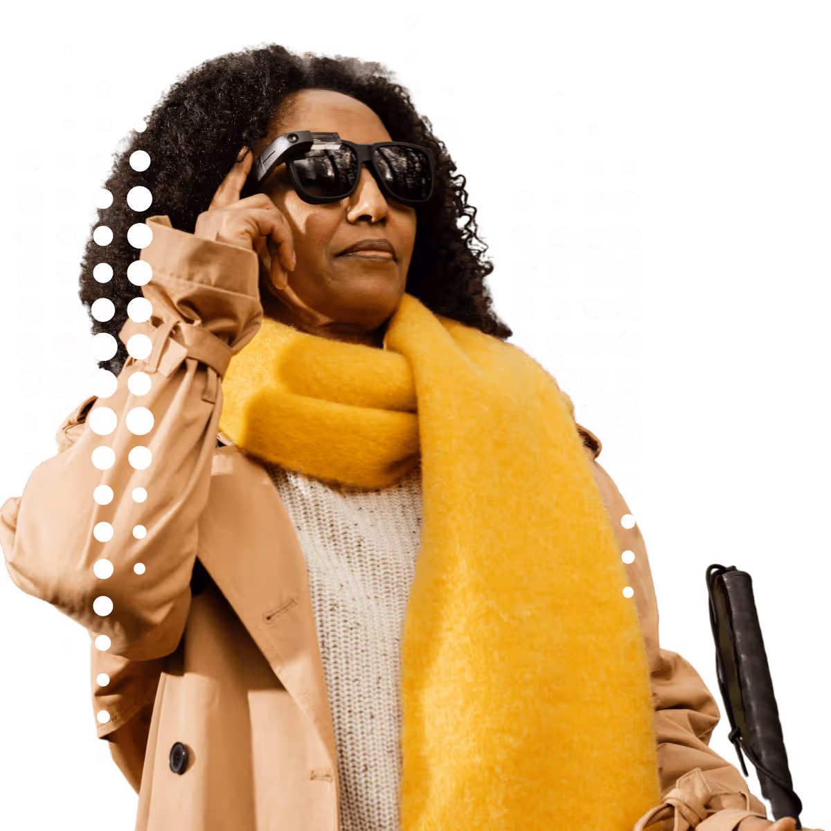 A person using the envision glasses with a dot background