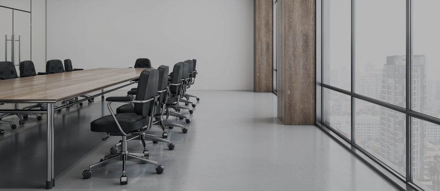 Light spacious boardroom overlooking the city