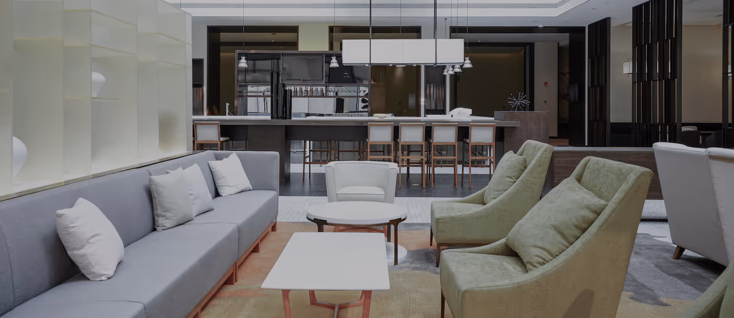 Office lobby with sofas and armchairs