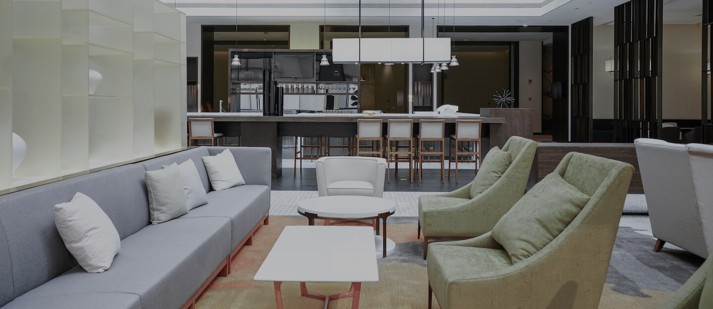 Communal office area with sofas and a kitchen