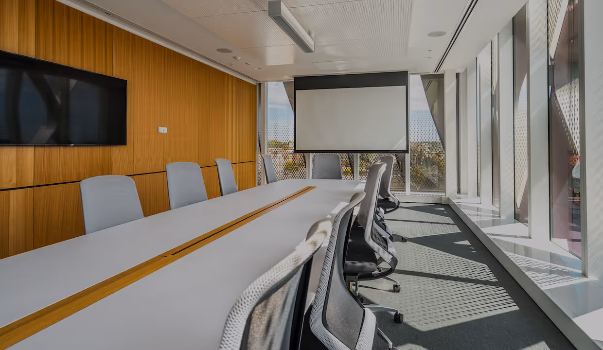 Empty boardroom office with a sea view