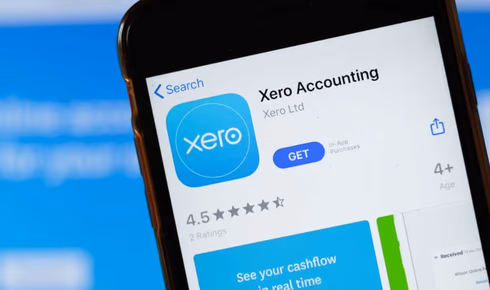 Close-up of a smartphone screen showing the Xero Accounting app download page in an app store.