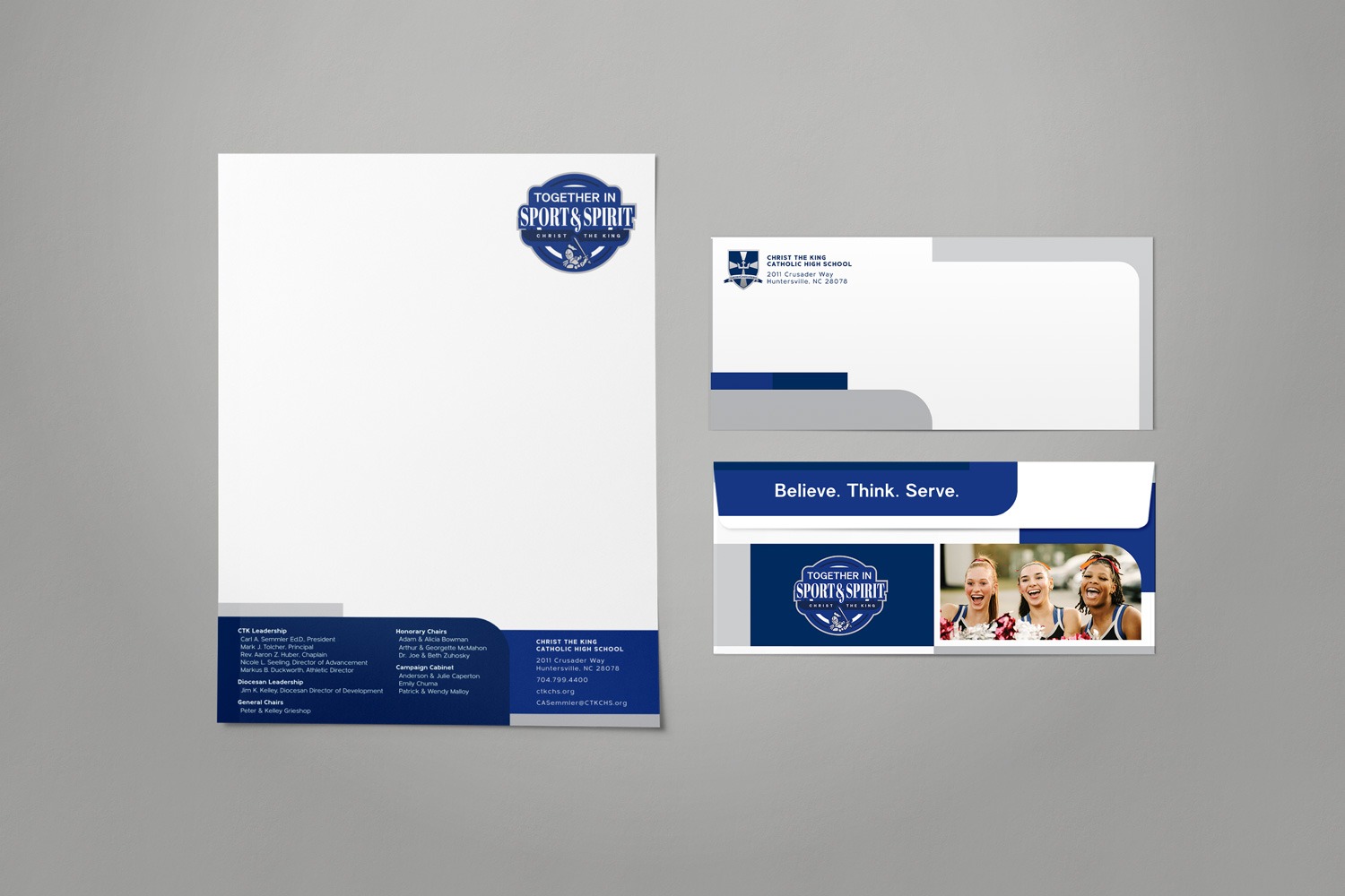 blue bold athletics inspired nonprofit capital campaign letterhead and envelope set design by Abstract Union