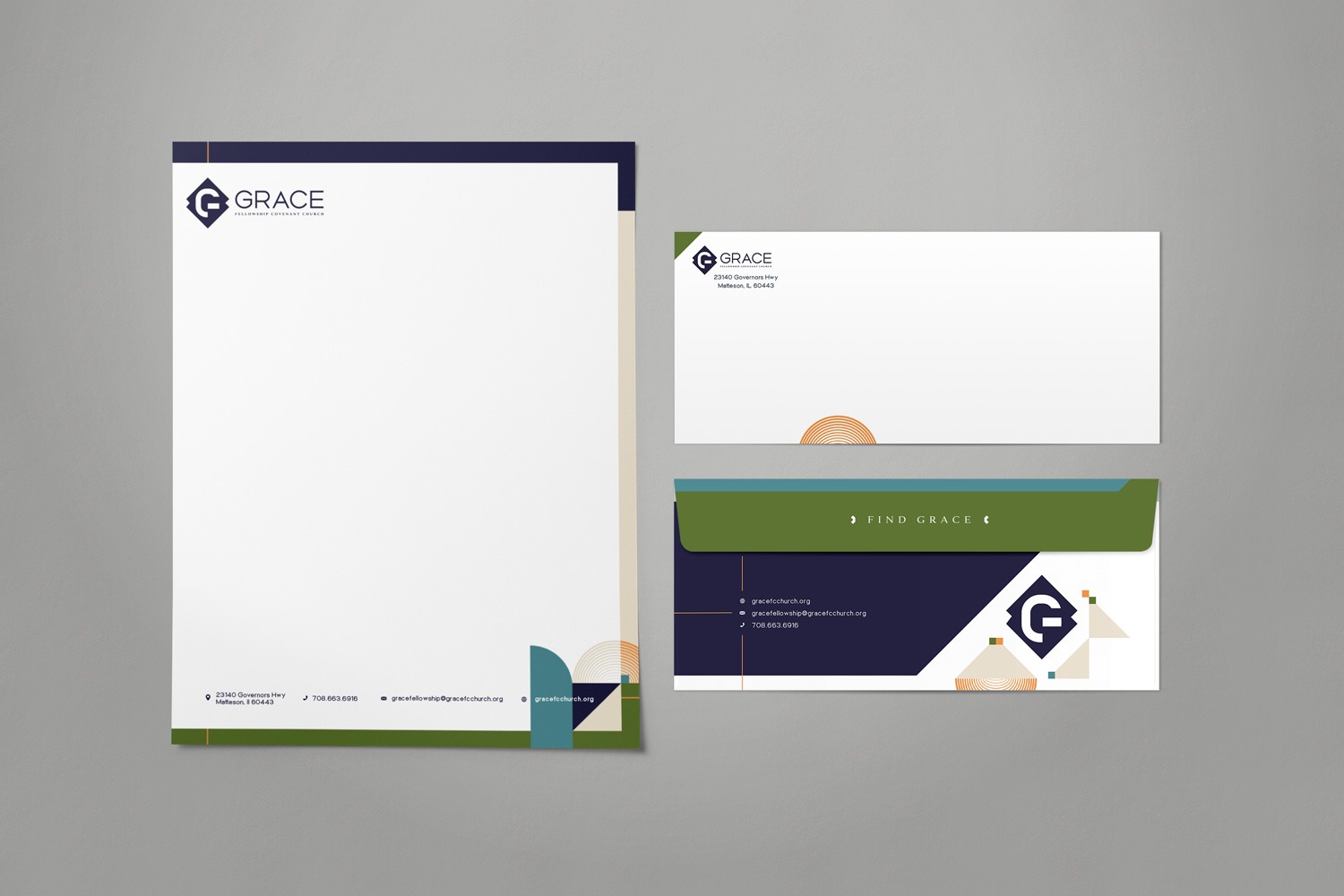 Bold modern green blue orange letterhead and envelope design by Abstract Union