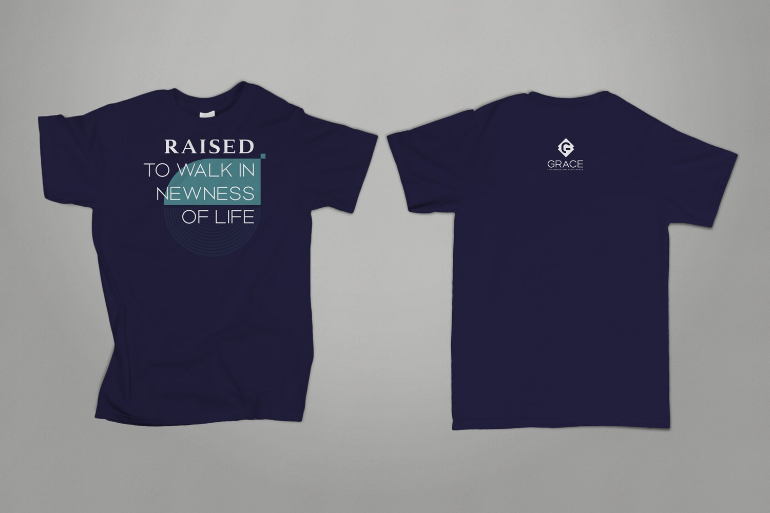 modern contemporary blue church brand t-shirt design by Abstract Union
