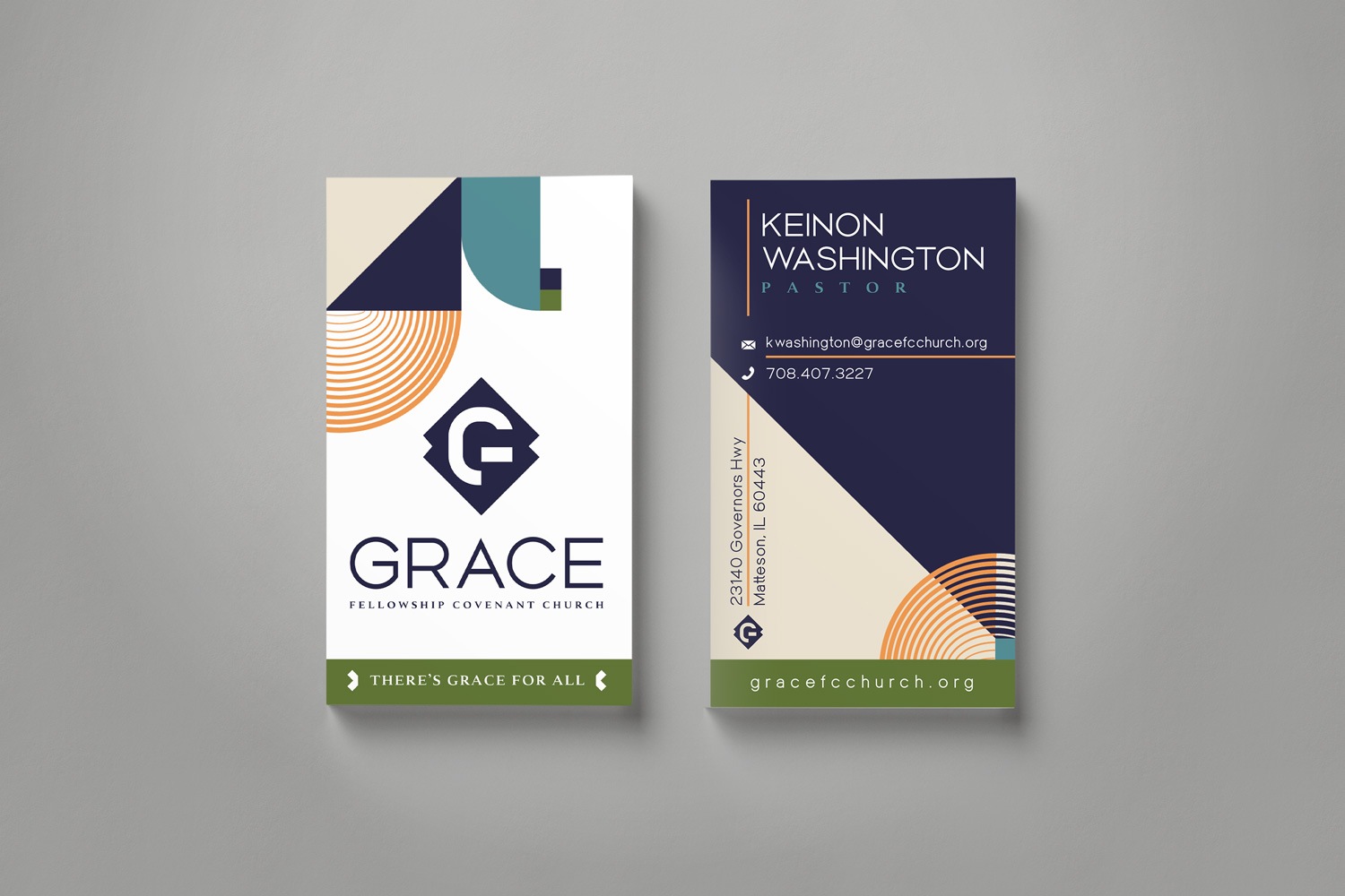 Bold modern contemporary blue orange green church brand business card design by Abstract Union