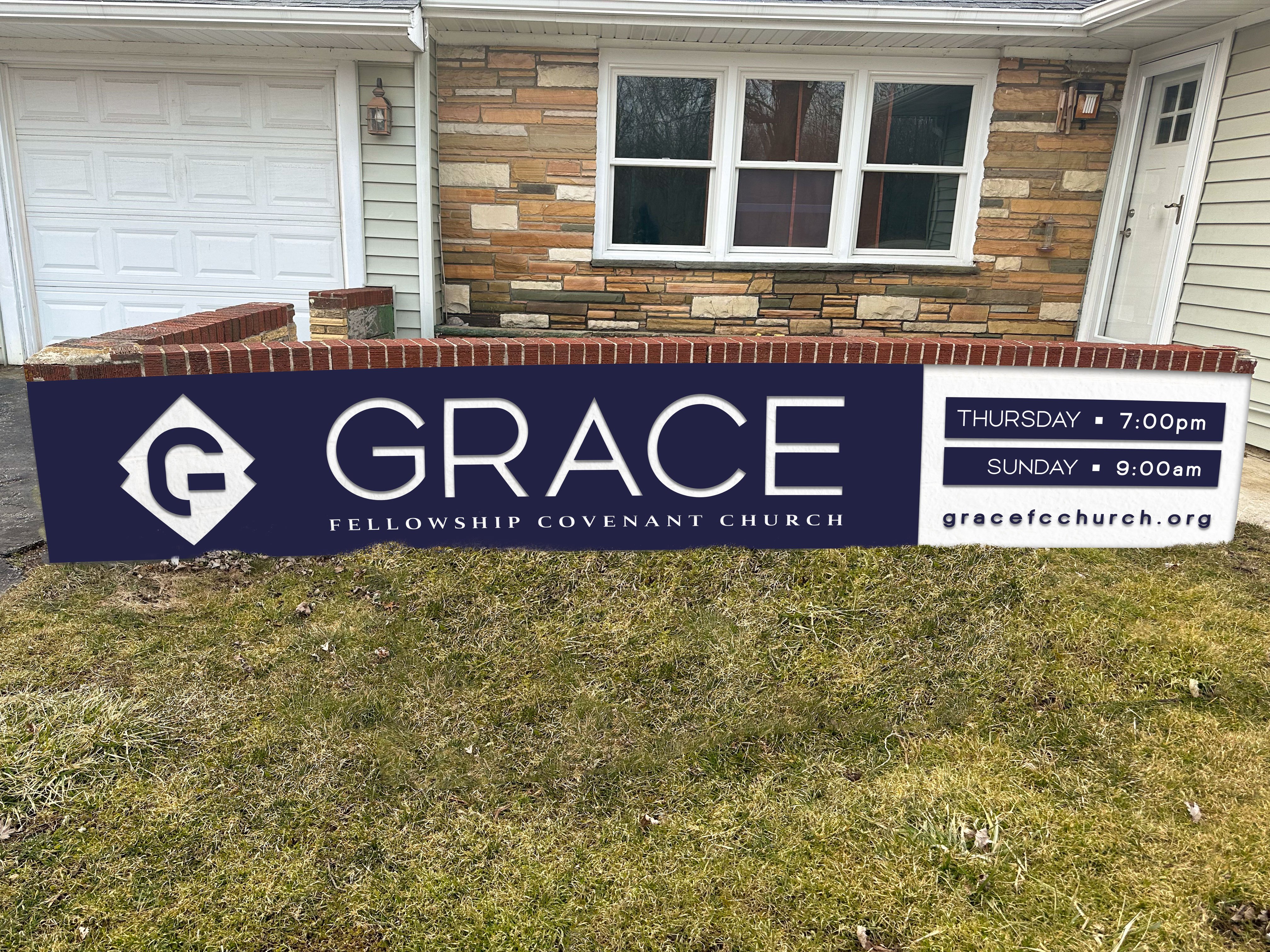 bold modern contemporary blue church brand outdoor monument sign design by Abstract Union