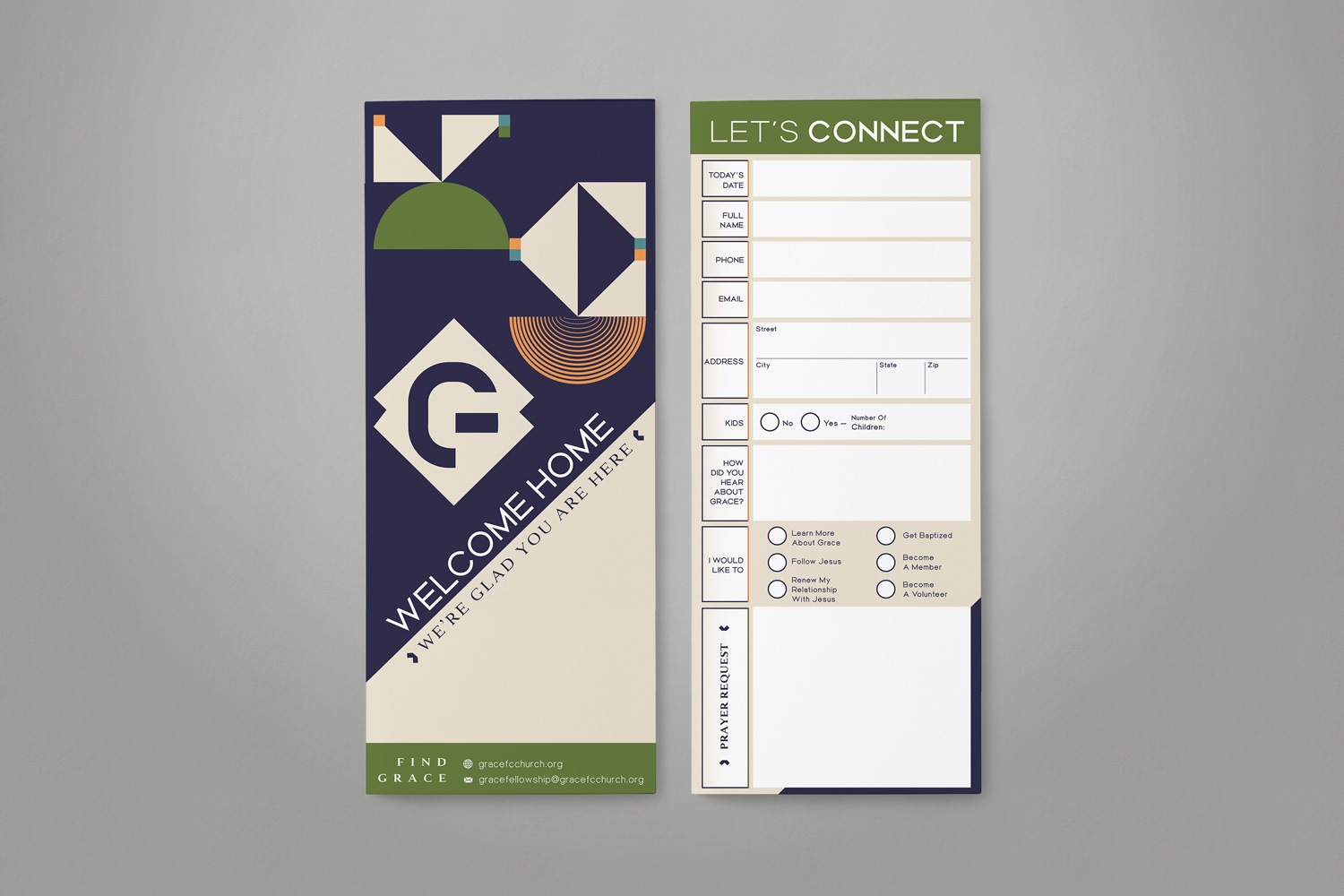 Bold modern contemporary blue green orange church brand connect card design by Abstract Union