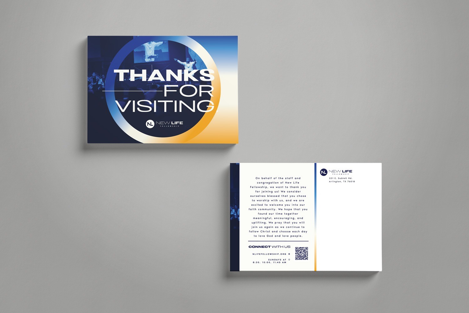 bold contemporary blue yellow gradient church brand invite card design by Abstract Union
