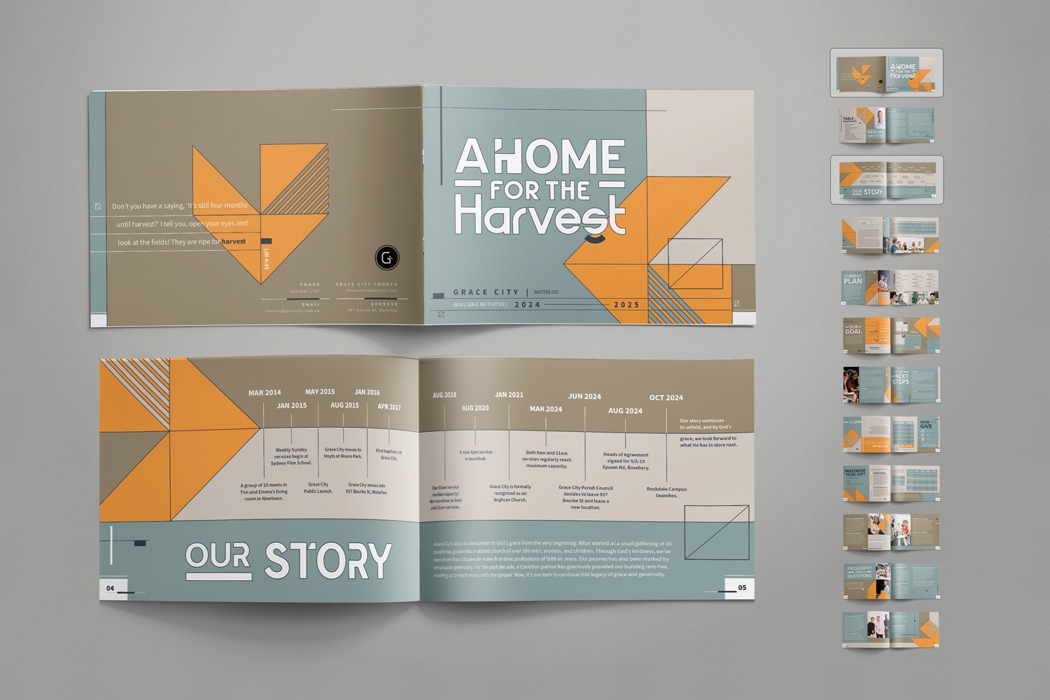 Modern contemporary blue orange tan architecture church capital campaign case statement booklet design by Abstract Union
