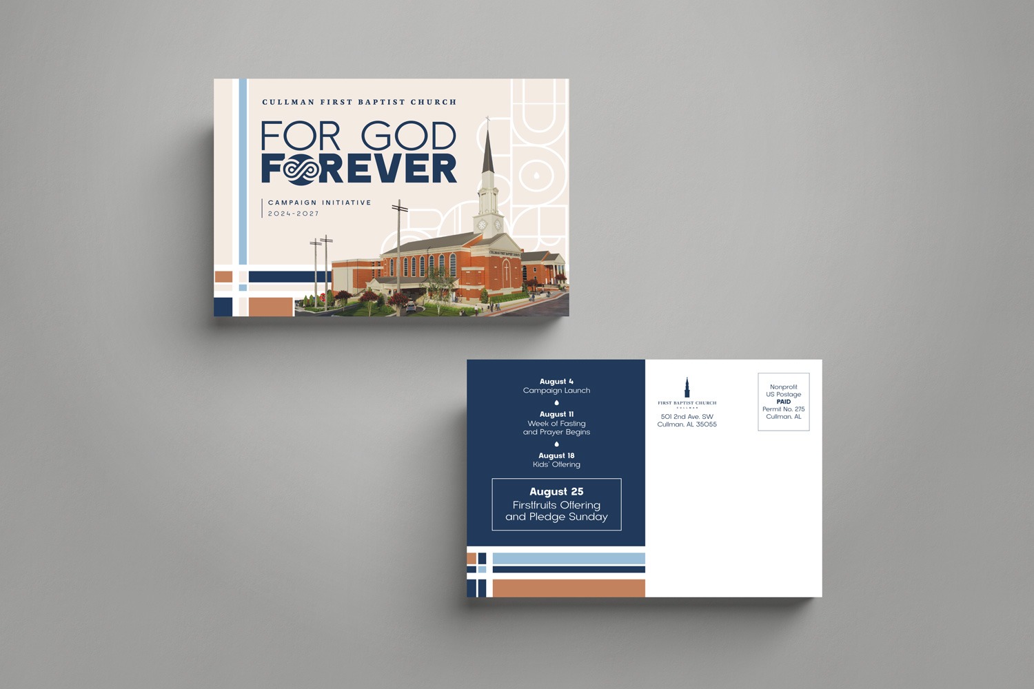 vintage inspired traditional church capital campaign mail-in postcard design by Abstract Union