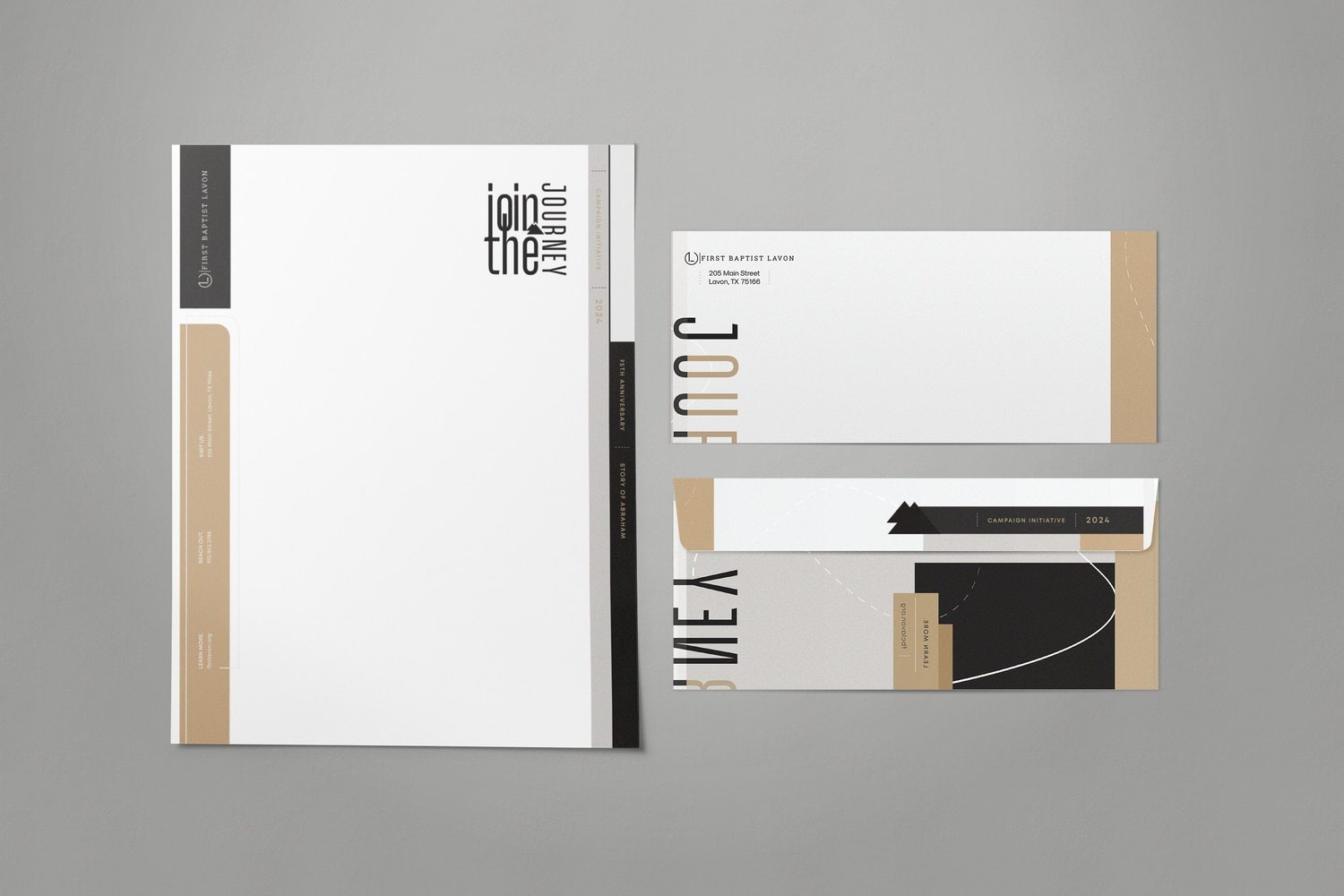 modern contemporary church capital campaign letterhead and envelope set design by Abstract Union