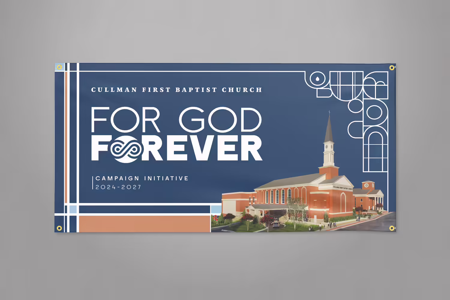 royal blue classic blended modern contemporary building inspired church capital campaign vinyl banner design by Abstract Union