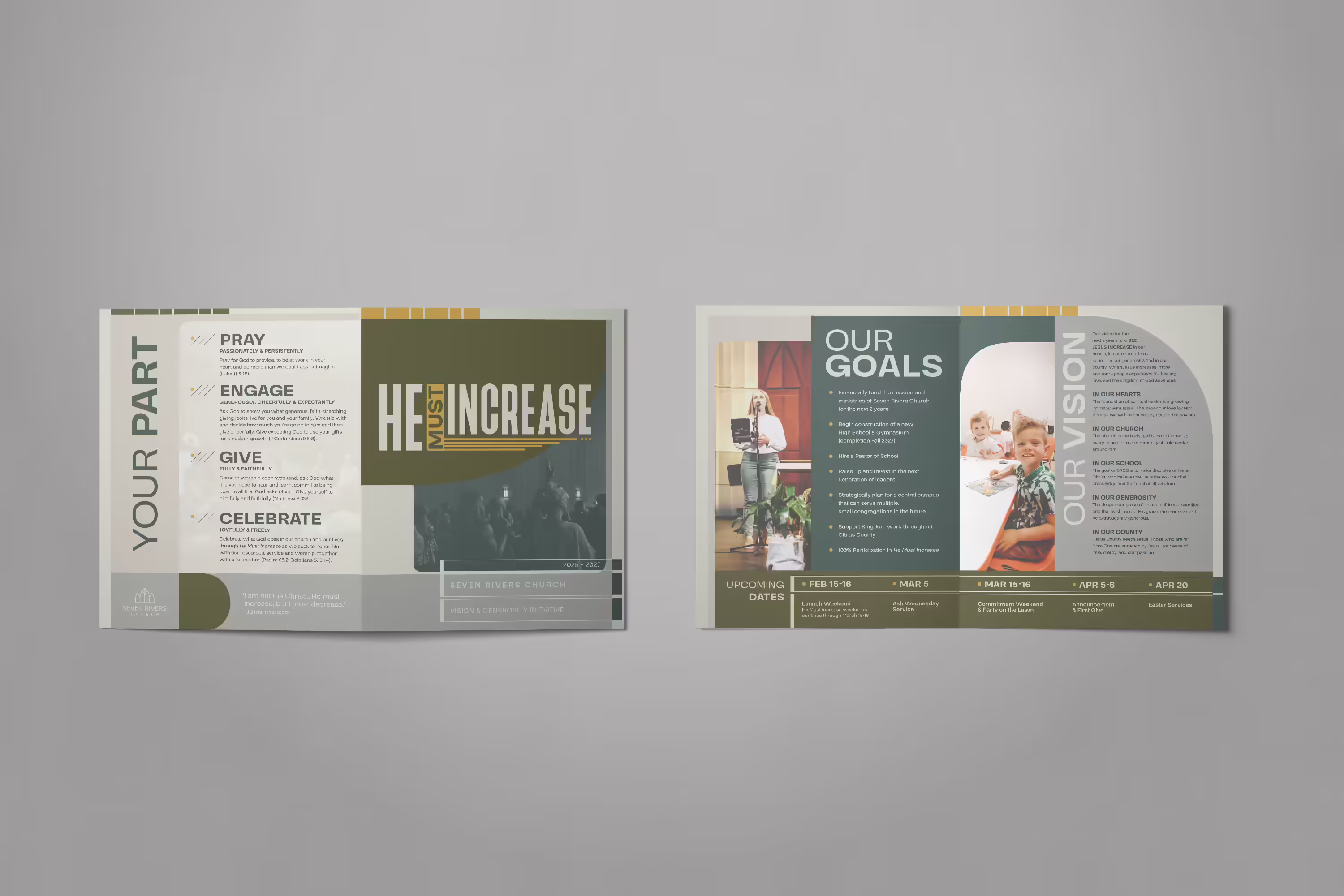 green gray white modern vintage clean minimal church capital campaign case statement brochure design by Abstract Union
