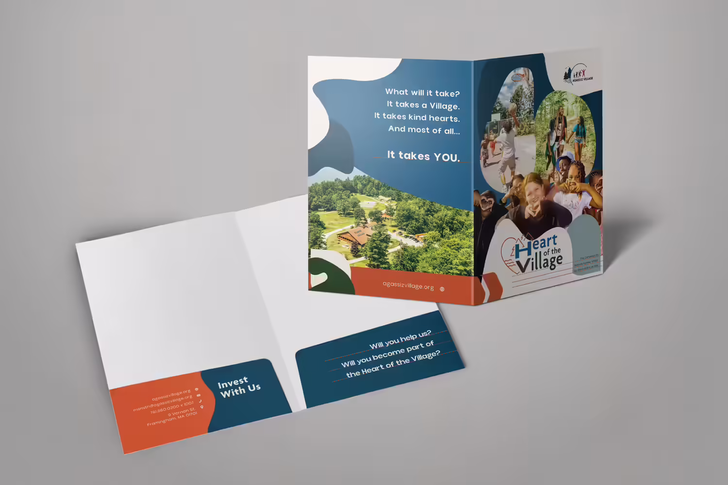 Youthful and bright camp presentation folder for Agassiz Village by Abstract Union