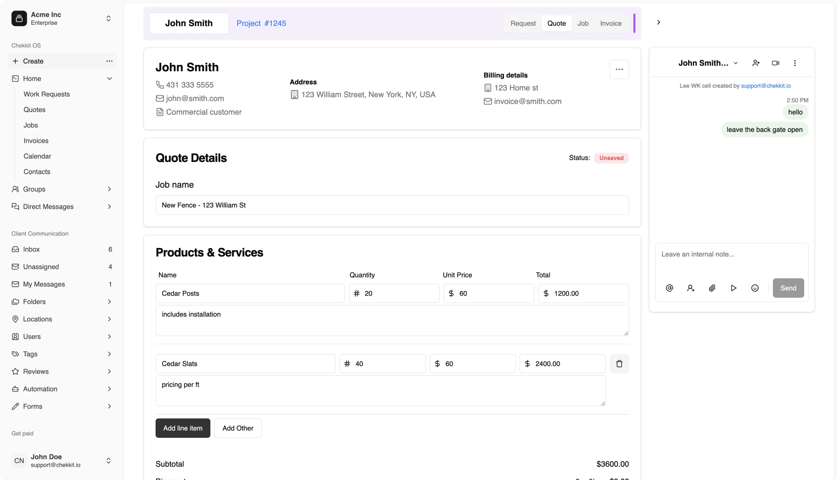 Quotes/Invoicing