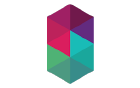 Abstract 3D geometric shape composed of translucent overlapping hexagons in shades of purple, teal, and green.
