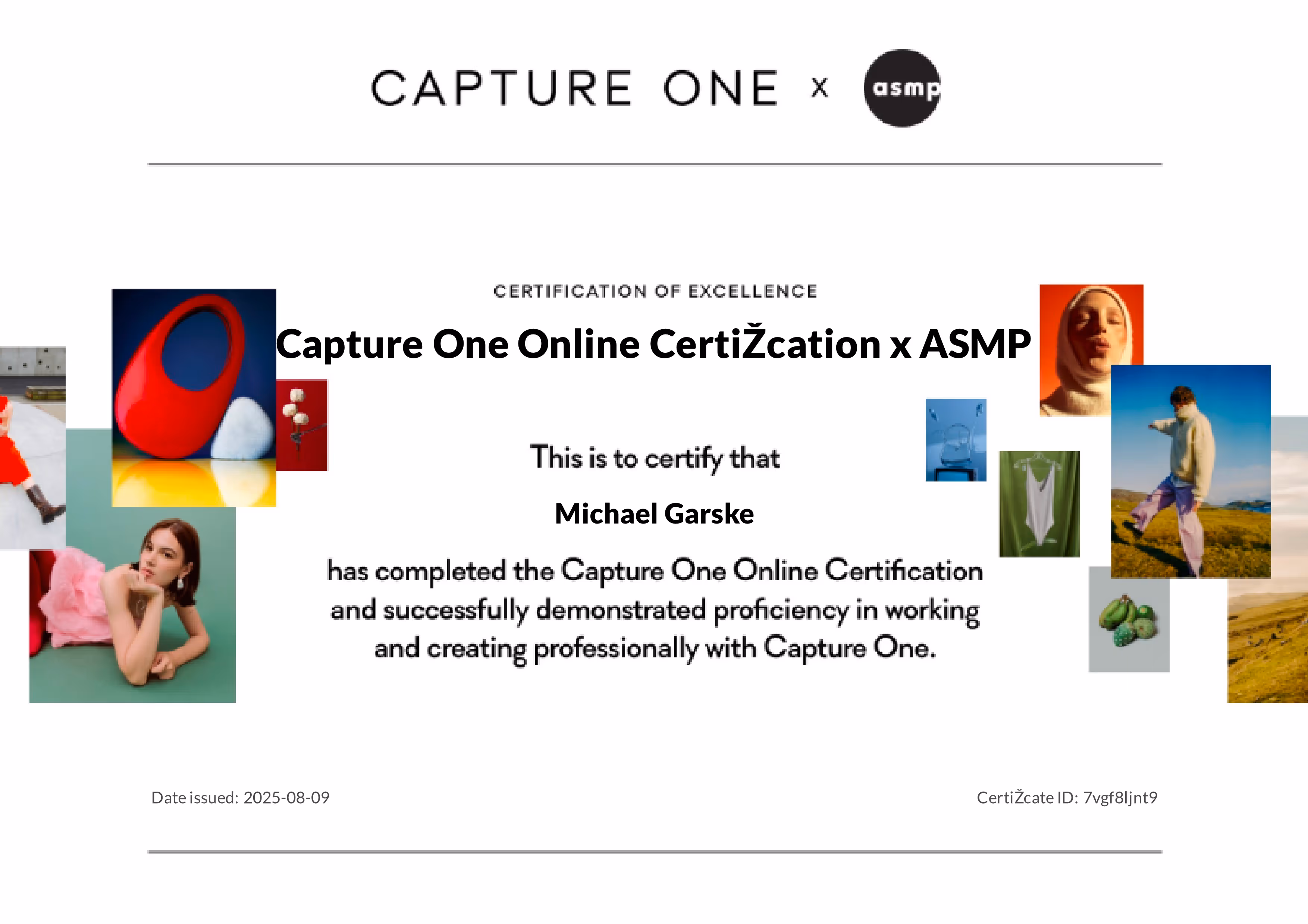 Capture One Training Certificate for 2025.