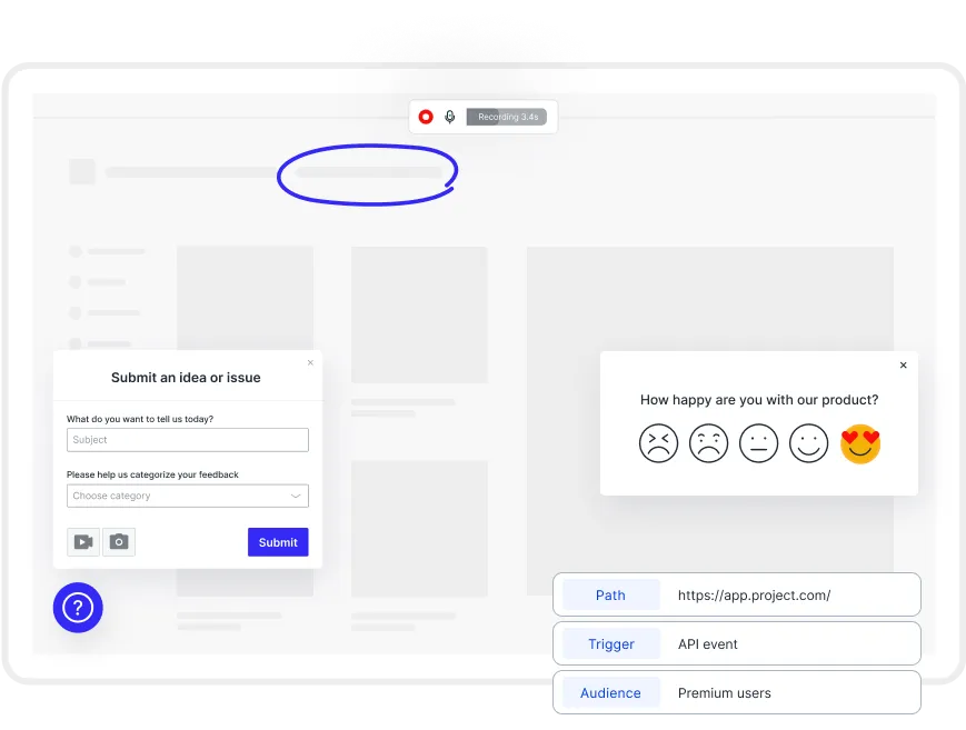 Capture customer feedback with visual screen annotation tools and pop-up surveys
