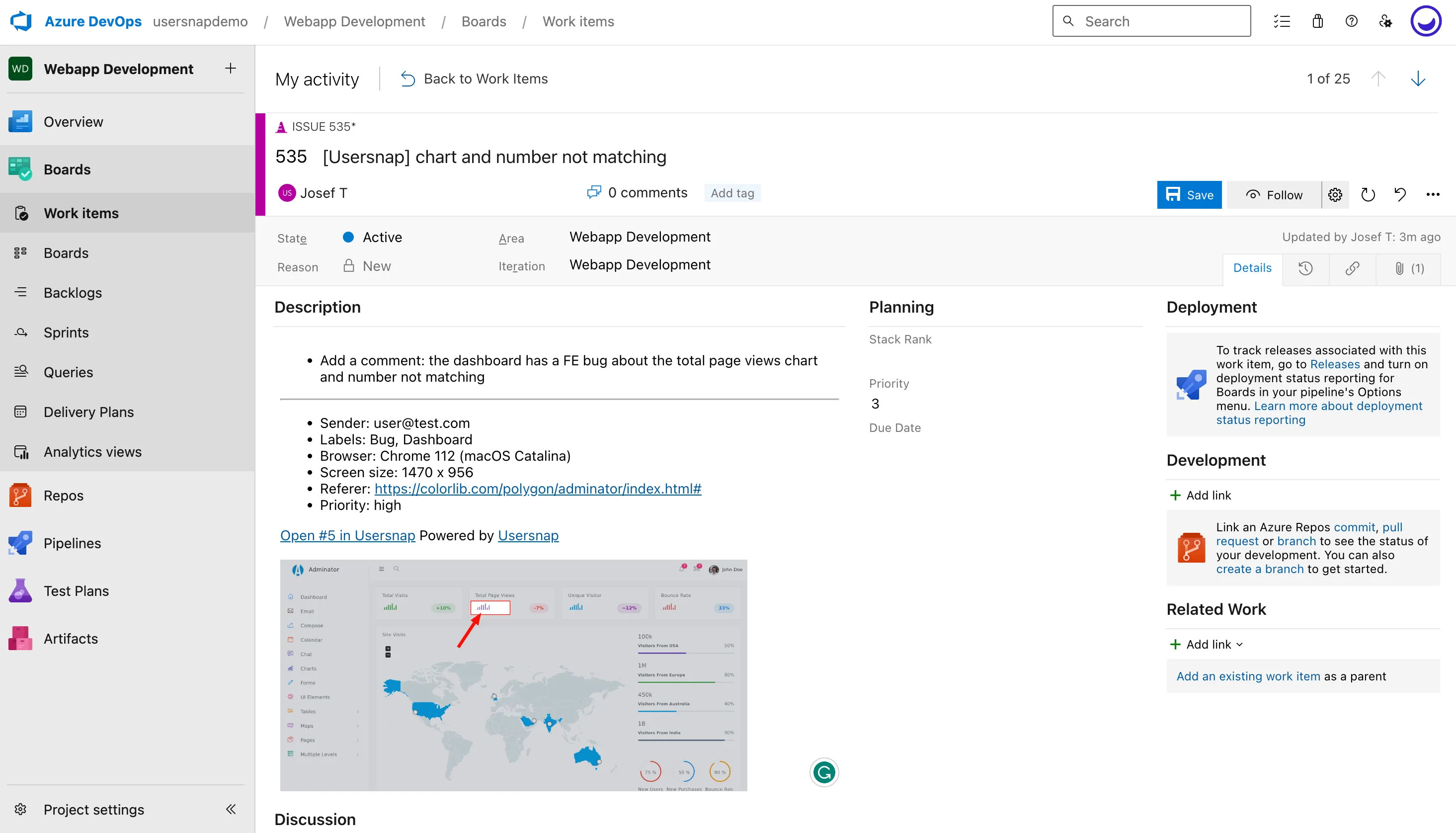 Send issues and user stories to Azure DevOps from Usersnap