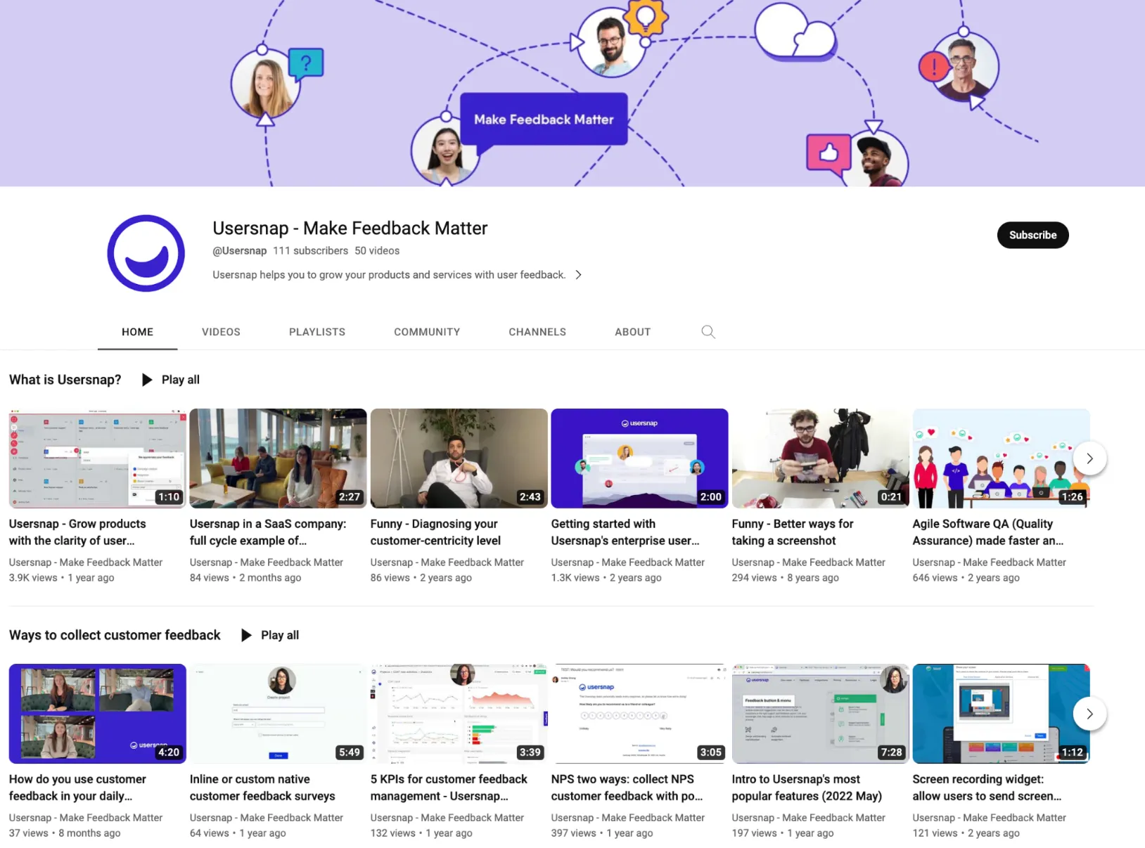 Usersnap Youtube channel
