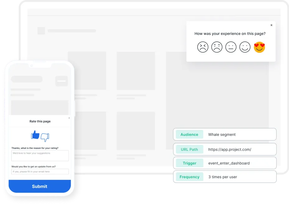 In-app and onsite customer feedback forms and pop-ups